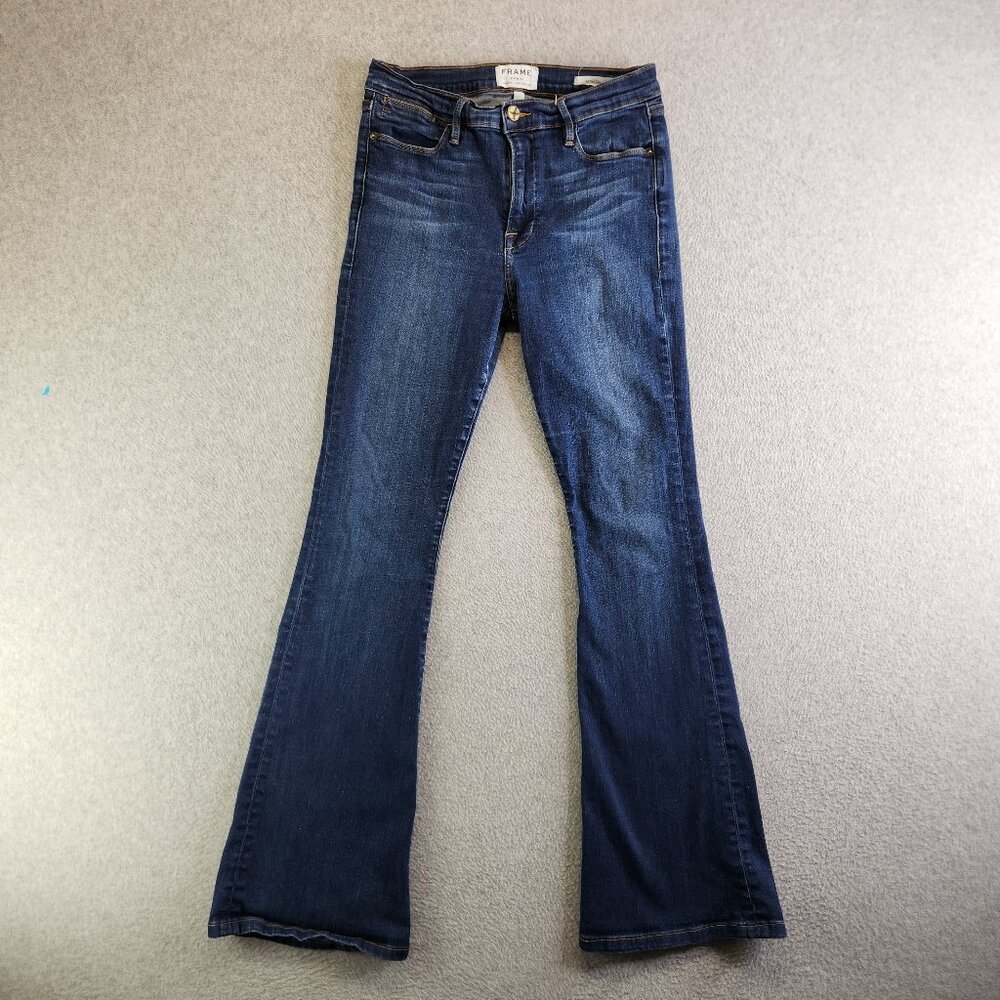 Frame Jeans Womens 30 Le High Flare Whiskered Stretchy Medium Wash Denim